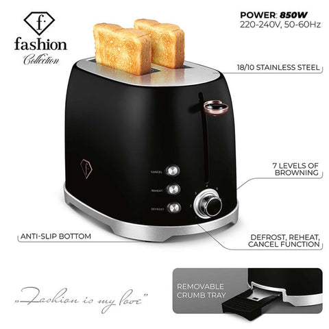  FTV-0111, Tostadora, Negro Oro Rosa, Eléctrica, Dos Rebanadas