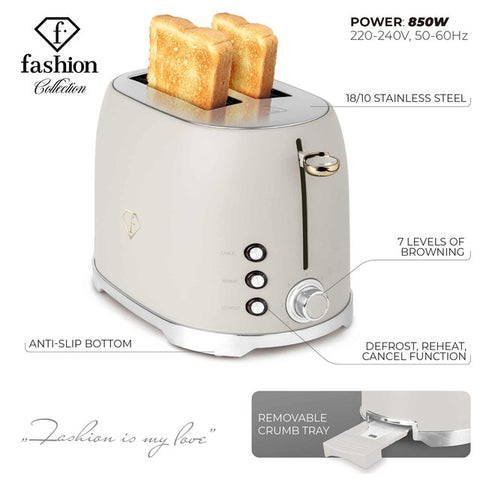  FTV-0112, Tostadora, Crema Dorada, Eléctrica, Dos Rebanadas