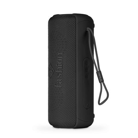 Product image of Bluetooth speaker medium size. Part of the MATTE BLACK- ROSE GOLD . Features: • Size: 8,5*8,9*21 cm • Bluetooth version 5.2 • Accessories: • Type C charging cable • Travel bag • Color: black- rose gold. (Studio view). Official Berlinger Haus product, boosted by Promintra sl.