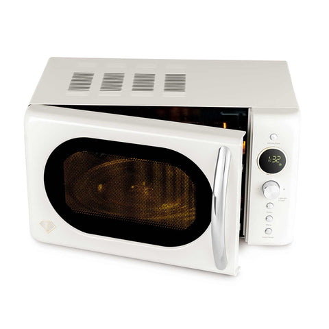 Product image of Digital microwave oven 20L. Part of the MATTE CREAM- GOLD . Features: • Input power: 1200W/ 2450 MHz • Output power: 700W • Capacity: 20L • Glass plate: Ø24,5 cm • Length of power cord: 100 cm • Color: cream- gold. (Studio view). Official Berlinger Haus product, boosted by Promintra sl.