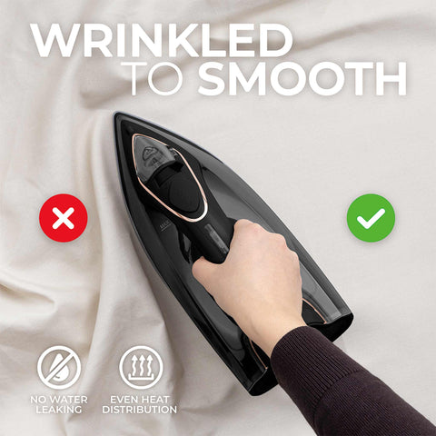 Product image of Iron. Part of the MATTE BLACK- ROSE GOLD . Features: • 220-240V, 50/60Hz, 2400 W • Functions: Dry/Steam/Vertical steam/Burst/Spray/Self clean/Anti scale/Anti drip • Water tank capacity: 280 ml • Lengt.... (Studio view). Official Berlinger Haus product, boosted by Promintra sl.