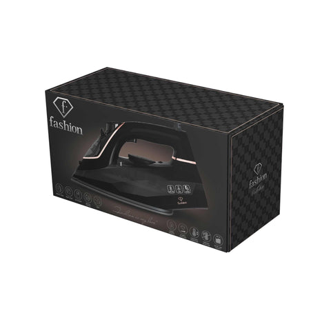 Product image of Iron. Part of the MATTE BLACK- ROSE GOLD . Features: • 220-240V, 50/60Hz, 2400 W • Functions: Dry/Steam/Vertical steam/Burst/Spray/Self clean/Anti scale/Anti drip • Water tank capacity: 280 ml • Lengt.... (Studio view). Official Berlinger Haus product, boosted by Promintra sl.
