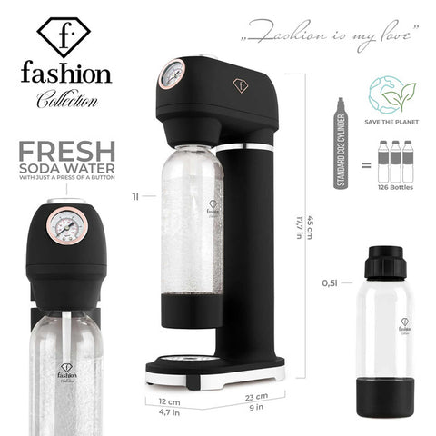 FTV-0129, Màquina de refrescos amb 2 ampolles i baròmetre, Negre mat or rosa, màquina de refrescos, barra de refrescos, aigua amb gas, aigua amb gas