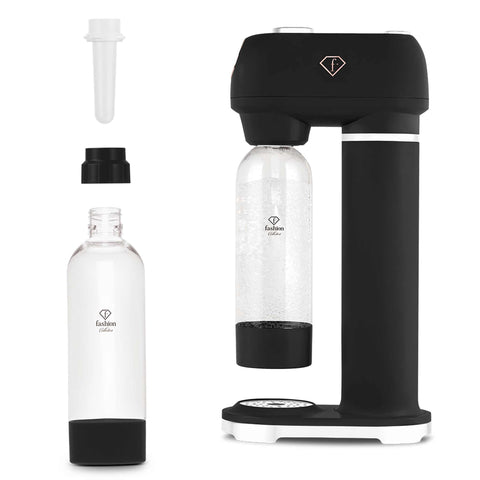 Product image of Soda maker with 2bottles and barometer universal CO2cylinders size. Part of the MATTE BLACK- ROSE GOLD . Features: • Material: stainless steel, pp • Size: 43,5*22*12 cm • 2 pcs pp bottle with cup: 1,0L and 0,5L • Universal, standard CO2 cylinders size (not inclu.... (Studio view). Official Berlinger Haus product, boosted by Promintra sl.