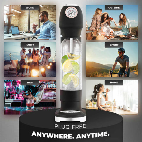 FTV-0129, Màquina de refrescos amb 2 ampolles i baròmetre, Negre mat or rosa, màquina de refrescos, barra de refrescos, aigua amb gas, aigua amb gas