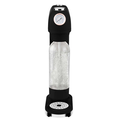 Product image of Soda maker with 2bottles and barometer universal CO2cylinders size. Part of the MATTE BLACK- ROSE GOLD . Features: • Material: stainless steel, pp • Size: 43,5*22*12 cm • 2 pcs pp bottle with cup: 1,0L and 0,5L • Universal, standard CO2 cylinders size (not inclu.... (Studio view). Official Berlinger Haus product, boosted by Promintra sl.