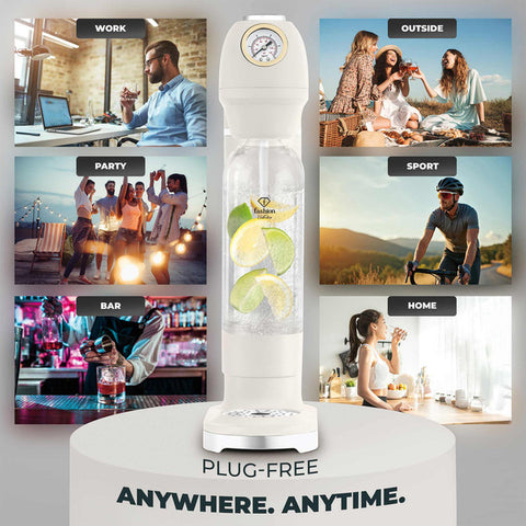 FTV-0130, Màquina de refrescos amb 2 ampolles i baròmetre, Mate Crema Daurat, màquina de refrescos, sodabar, aigua amb gas, aigua amb gas