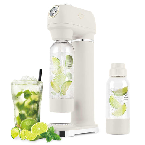 Product image of Soda maker with 2bottles and barometer universal CO2cylinders size. Part of the MATTE CREAM- GOLD . Features: • Material: stainless steel, pp • Size: 43,5*22*12 cm • 2 pcs pp bottle with cup: 1,0L and 0,5L • Universal, standard CO2 cylinders size (not inclu.... (Conceptual view). Official Berlinger Haus product, boosted by Promintra sl.