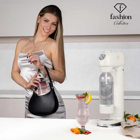 FTV-0130, Màquina de refrescos amb 2 ampolles i baròmetre, Mate Crema Daurat, màquina de refrescos, sodabar, aigua amb gas, aigua amb gas