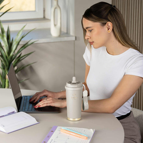 FTV-0131, Tassa de cafè 0,5L, Crema Mate Daurada, Tassa de cafè, Tassa de cafè de viatge, Ampolla, Flascó