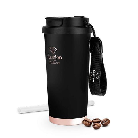 FTV-0132, Tassa de cafè 0,5L, Negre mat Or rosa, Tassa de cafè, Tassa de cafè de viatge, Ampolla, Flascó