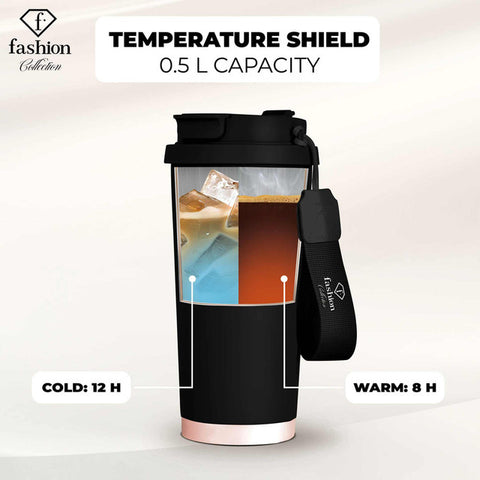 FTV-0132, Tassa de cafè 0,5L, Negre mat Or rosa, Tassa de cafè, Tassa de cafè de viatge, Ampolla, Flascó