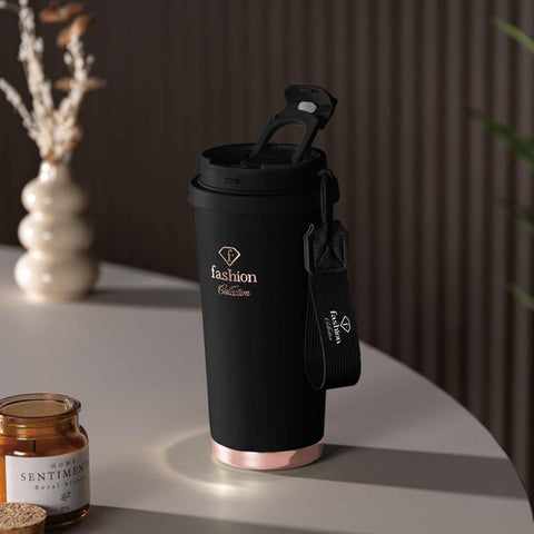 FTV-0132, Tassa de cafè 0,5L, Negre mat Or rosa, Tassa de cafè, Tassa de cafè de viatge, Ampolla, Flascó