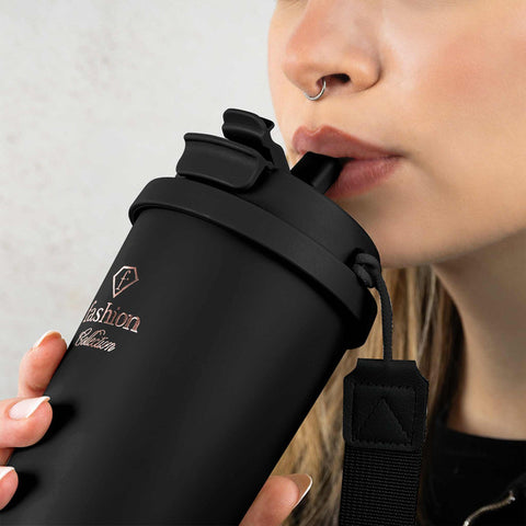 FTV-0132, Tassa de cafè 0,5L, Negre mat Or rosa, Tassa de cafè, Tassa de cafè de viatge, Ampolla, Flascó