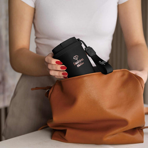 FTV-0132, Tassa de cafè 0,5L, Negre mat Or rosa, Tassa de cafè, Tassa de cafè de viatge, Ampolla, Flascó