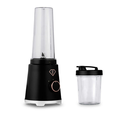 Product image of Smoothie maker. Part of the MATTE BLACK- ROSE GOLD . Features: • Material: stainless steel, plastic • Power: 320 W • 220-240 V 50/60 Hz • 2 pcs takeaway jar with lid: 300 ml and 600 ml • Length of power cord: 8.... (Studio view). Official Berlinger Haus product, boosted by Promintra sl.