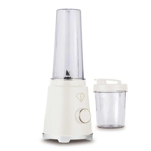Product image of Smoothie maker. Part of the MATTE CREAM- GOLD . Features: • Material: stainless steel, plastic • Power: 320 W • 220-240 V 50/60 Hz • 2 pcs takeaway jar with lid: 300 ml and 600 ml • Length of power cord: 8.... (Studio view). Official Berlinger Haus product, boosted by Promintra sl.