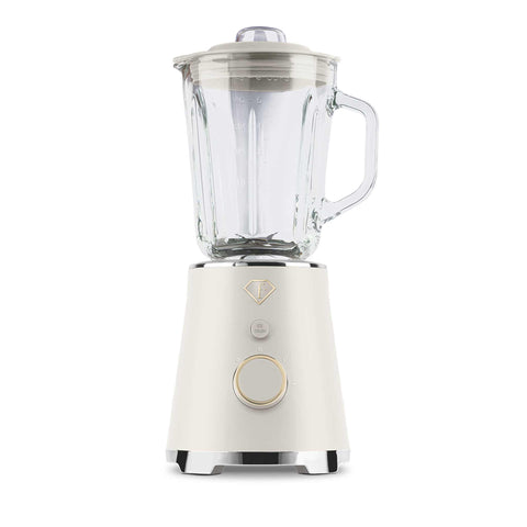 Product image of Table blender with 1,5L GLASS jar 1000W. Part of the MATTE CREAM- GOLD . Features: • Material: plastic, glass • Power: 1000 W • Voltage: 220-240V, 50-60 Hz • 1,5 L glass jar • Length of power cord: 80 cm • Color: cream- gold. (Studio view). Official Berlinger Haus product, boosted by Promintra sl.