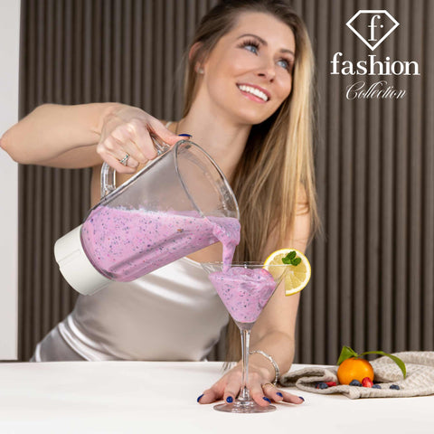 Product image of Table blender with 1,5L GLASS jar 1000W. Part of the MATTE CREAM- GOLD . Features: • Material: plastic, glass • Power: 1000 W • Voltage: 220-240V, 50-60 Hz • 1,5 L glass jar • Length of power cord: 80 cm • Color: cream- gold. (Studio view). Official Berlinger Haus product, boosted by Promintra sl.