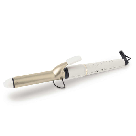 Product image of Hair curler. Part of the MATTE CREAM- GOLD . Features: • 100-240V, 50-60 Hz, 50-55W • Maximum temperature: 200℃ • 25 mm curling tong with ceramic coating • 5 pre-set temperatures: 120, 140, 160, 180, 20.... (Studio view). Official Berlinger Haus product, boosted by Promintra sl.