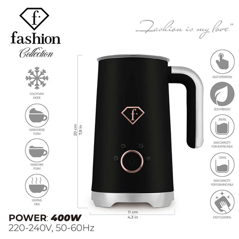 Product image of Milk frother. Part of the MATTE BLACK- ROSE GOLD . Features: • Material: stainless steel, plastic • Capacity for heating: 300 ml • Capacity for foaming: 160 ml • Voltage: 220-240V, 50/60Hz • Power: 400W • 2 p.... (Studio view). Official Berlinger Haus product, boosted by Promintra sl.