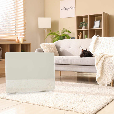 Product image of Electric glass panel heater. Part of the MATTE CREAM- GOLD . Features: • 230-240V, 50/60 Hz, 1400 W • Tempered glass with safety sheet • Size: 64.5*6.6*43 cm (without feet) • Temperature control: 5-35℃ • Length of powe.... (Studio view). Official Berlinger Haus product, boosted by Promintra sl.