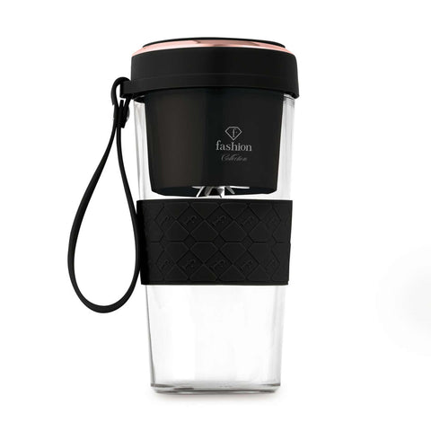 Product image of Mini blender with USB. Part of the MATTE BLACK- ROSE GOLD . Features: • Material: stainless steel, plastic • Power: 60 W • Rechargeable double battery -> higher performance • 400 ml bottle • Accessory: • Type C chargi.... (Studio view). Official Berlinger Haus product, boosted by Promintra sl.