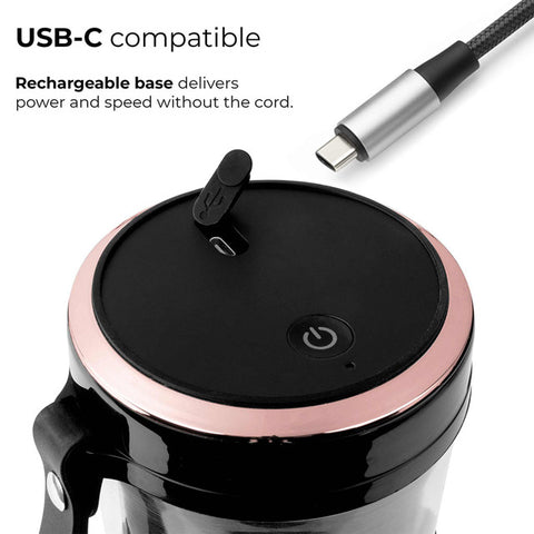  FTV-0176, Mini licuadora con USB, Negro Oro Rosa, Licuadora USB, Carga eléctrica/Cable tipo C, Licuadora, Batidora, Turmix