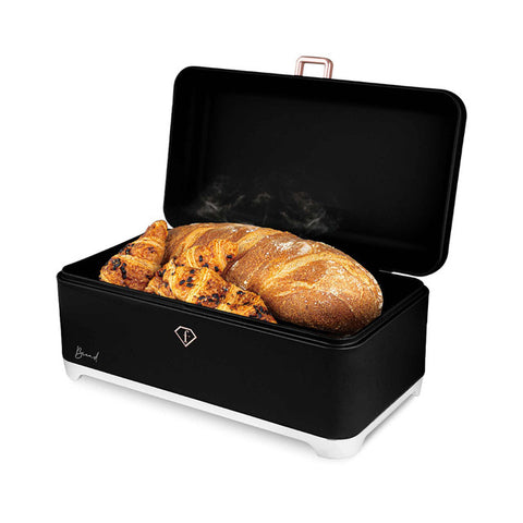 FTV-0180, Caixa de pa amb joc de 3 recipients, Negre Or Rosa, caixa de pa amb joc de recipients, joc de recipients, recipients de cuina, contenidors d'emmagatzematge, caixa de pa, panera