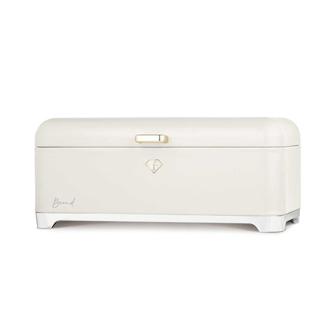 Product image of Bread box with 3pcs canister set. Part of the MATTE CREAM- GOLD . Features: • Material: iron with matt powder coating • Include: • Bread box 42,5*22,5*18,5 cm • Sugar canister Ø11,5*18,5 cm • Tea canister Ø11,5*18,5 cm • Co.... (Studio view). Official Berlinger Haus product, boosted by Promintra sl.