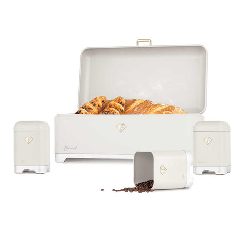  FTV-0181, Caja de pan con juego de 3 recipientes, Dorado crema, caja de pan con juego de recipientes, juego de recipientes, recipientes de cocina, contenedores de almacenamiento, caja de pan, panera