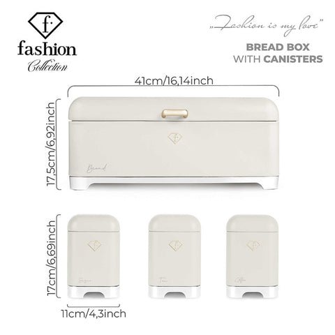 FTV-0181, Caixa de pa amb joc de 3 recipients, Crema daurada, caixa de pa amb joc de recipients, joc de recipients, recipients de cuina, contenidors d'emmagatzematge, caixa de pa, panera