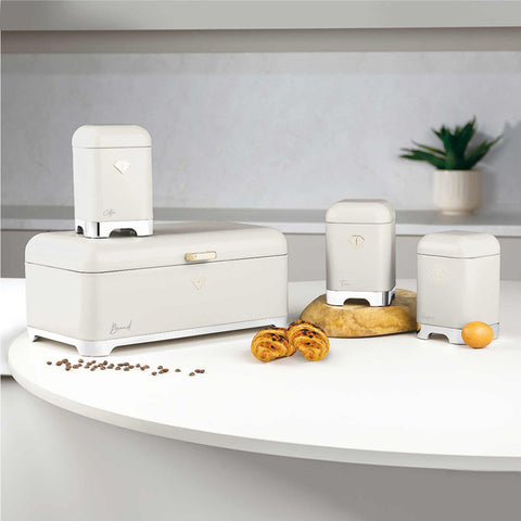 FTV-0181, Caixa de pa amb joc de 3 recipients, Crema daurada, caixa de pa amb joc de recipients, joc de recipients, recipients de cuina, contenidors d'emmagatzematge, caixa de pa, panera