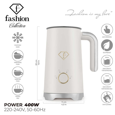 Product image of Milk frother. Part of the MATTE CREAM- GOLD . Features: • Material: stainless steel, plastic • Capacity for heating: 300 ml • Capacity for foaming: 160 ml • Voltage: 220-240V,50/ 60Hz • Power: 400W • 2 p.... (Studio view). Official Berlinger Haus product, boosted by Promintra sl.