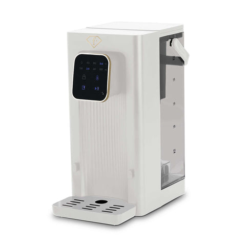 Product image of 2in1 digital hot water and room temperature water dispenser. Part of the MATTE CREAM- GOLD . Features: • Material: stainless steel, plastic • Voltage: 220-240V, 50/60Hz • Power: 2200-2600W • 1 pcs AQUA OPTIMA universal water filter • Size: 23,5*15,2*.... (Studio view). Official Berlinger Haus product, boosted by Promintra sl.