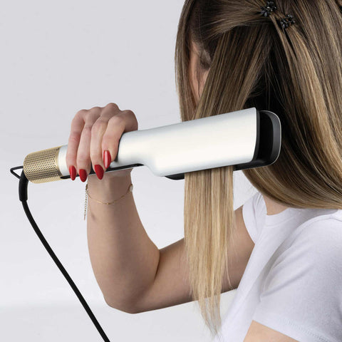 FTV-0189, Plancha de pelo con secador 2 en 1 con motor BLDC (motor 5 veces más potente), Oro Blanco Perla, plancha de pelo con secador, eléctrica/belleza