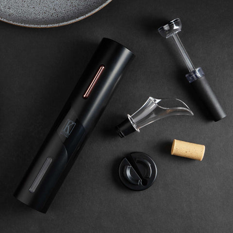 KI-1010, Juego de regalo de vino a pilas 4 en 1, Negro, Oro rosa, Abridor de vino, Eléctrico/a pilas, Aparato de cocina, Juego de abridor de vino eléctrico, Aparatos de cocina, Otros