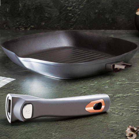 Sartén, sartén, utensilios de cocina, cocinar, mango desmontable, utensilios de cocina inteligentes, sartén de 24 cm, gris, BH/6081 BH/6001, LP-BH-038L