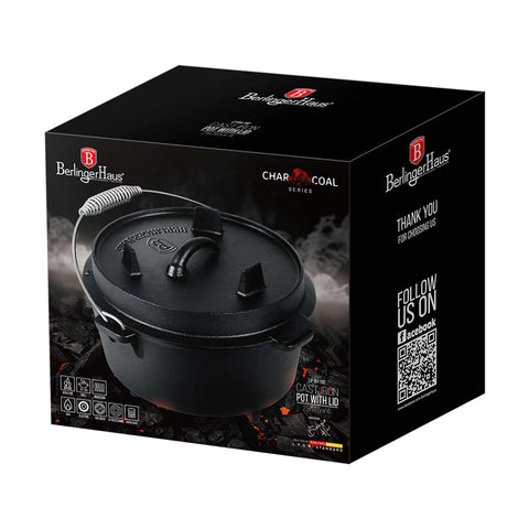  LP,BH,192,BH/6539, Olla holandesa con tapa de 25 cm de hierro fundido, Negra, para exteriores, olla holandesa, hierro fundido, picnic, Ollas y cazuelas, Horno holandés