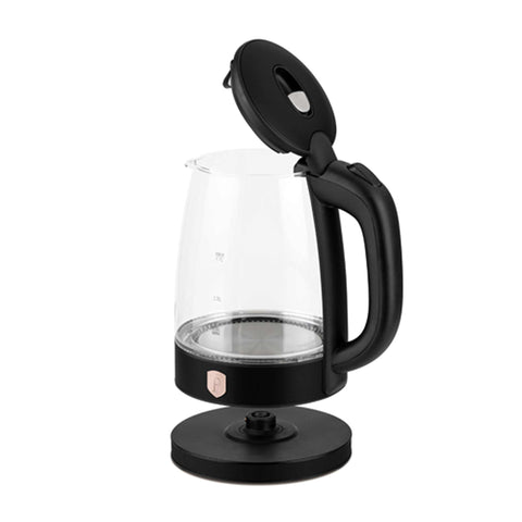 Product image of Electric glass kettle. Part of the Black Rose Collection . Features: • Material: stainless steel and borosilicate glass • Capacity: 1,7L • Voltage: 220-240V,50/60Hz • Power: 2200W • Length of power cord: 75 cm • Colo.... (Studio view). Official Berlinger Haus product, boosted by Promintra sl.