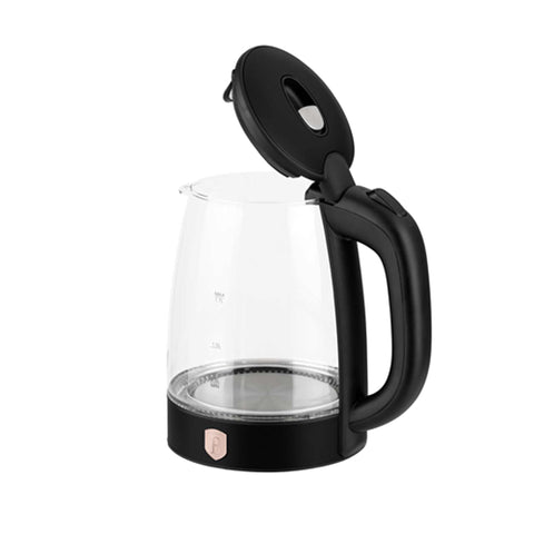 Product image of Electric glass kettle. Part of the Black Rose Collection . Features: • Material: stainless steel and borosilicate glass • Capacity: 1,7L • Voltage: 220-240V,50/60Hz • Power: 2200W • Length of power cord: 75 cm • Colo.... (Studio view). Official Berlinger Haus product, boosted by Promintra sl.