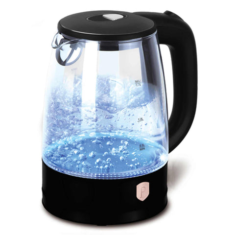 Product image of Electric glass kettle. Part of the Black Rose Collection . Features: • Material: stainless steel and borosilicate glass • Capacity: 1,7L • Voltage: 220-240V,50/60Hz • Power: 2200W • Length of power cord: 75 cm • Colo.... (Studio view). Official Berlinger Haus product, boosted by Promintra sl.