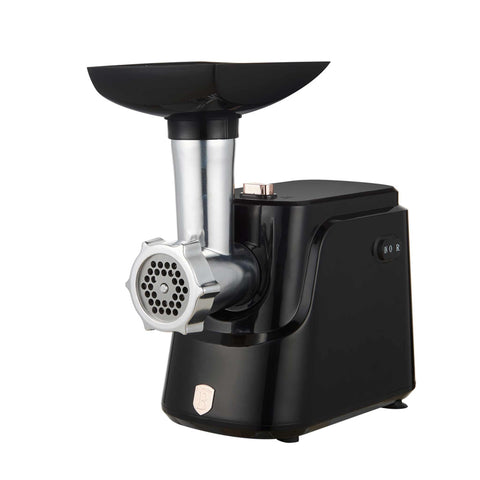 Product image of Electric meat grinder. Part of the Black Rose Collection . Features: • Material: aluminum • 220-240V, 50/60Hz, 1000 W • Accessories: • 2 sizes of round iron grinding plates and cross blade (5 and 7 mm) • Sausage fill.... (Studio view). Official Berlinger Haus product, boosted by Promintra sl.