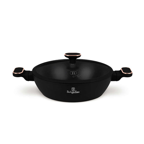 LP-BH-250, Olla baja con tapa de 28 cm, Negro mate, Oro rosa, Olla baja de 28 cm, Nuevo diseño de asa, Olla baja, Olla baja con tapa, Olla, Utensilios de cocina, Cocina