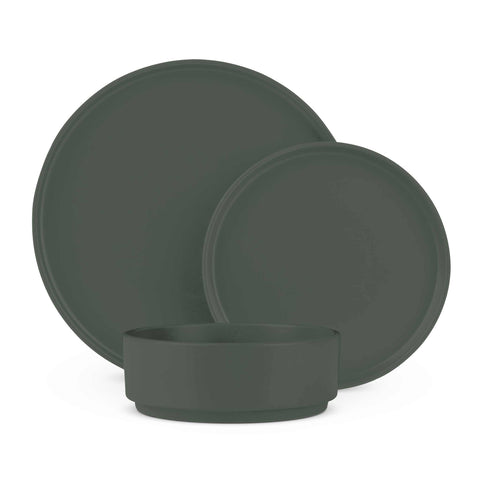 cerámica, Colección Verde Mate, Dinnerware Set, gres, juego, juego de cuenco y plato, LP-BH-261, Matte Green Collection, porcelana, tableware, vajilla, vajilla de 18 piezas, verde mate