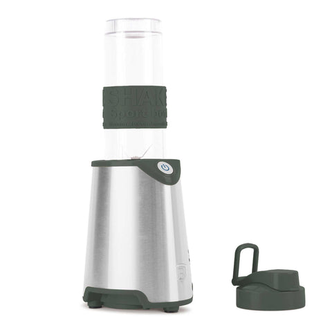 Product image of Smoothie maker. Part of the Matte Green Collection . Features: • Material: stainless steel, plastic • Power: 300 W • 220-240 V 50/60 Hz • Takeaway jar with lid: 570 ml • Color: stainless steel- matt green. (Studio view). Official Berlinger Haus product, boosted by Promintra sl.
