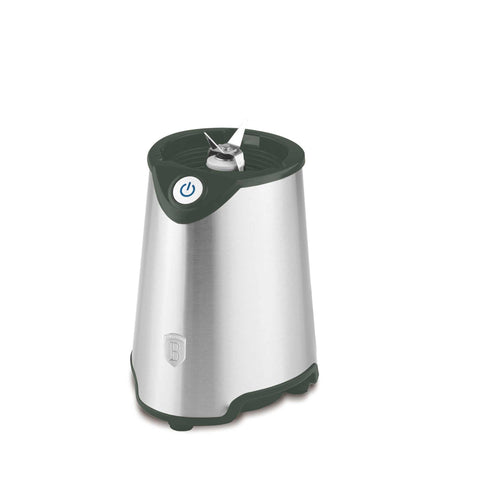 Product image of Smoothie maker. Part of the Matte Green Collection . Features: • Material: stainless steel, plastic • Power: 300 W • 220-240 V 50/60 Hz • Takeaway jar with lid: 570 ml • Color: stainless steel- matt green. (Studio view). Official Berlinger Haus product, boosted by Promintra sl.