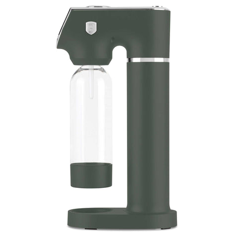 Product image of Soda maker with 2bottles and barometer universal CO2cylinders size. Part of the Matte Green Collection . Features: • Material: stainless steel, pp • Size: 43,5*22*12 cm • 2 pcs pp bottle with cup: 1,0L and 0,5L • Universal, standard CO2 cylinders size (not inclu.... (Studio view). Official Berlinger Haus product, boosted by Promintra sl.