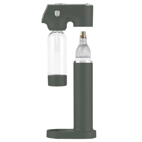 Product image of Soda maker with 2bottles and barometer universal CO2cylinders size. Part of the Matte Green Collection . Features: • Material: stainless steel, pp • Size: 43,5*22*12 cm • 2 pcs pp bottle with cup: 1,0L and 0,5L • Universal, standard CO2 cylinders size (not inclu.... (Studio view). Official Berlinger Haus product, boosted by Promintra sl.