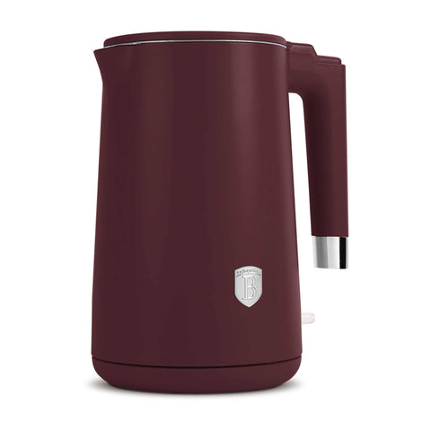 Product image of Double wall kettle. Part of the Leonardo Collection . Features: • Material: 18/10 stainless steel inside, plastic outside • Capacity: 1,7L • Voltage: 220-240V,50/60Hz • Power: 1800 W • Color: matt bordeaux. (Studio view). Official Berlinger Haus product, boosted by Promintra sl.